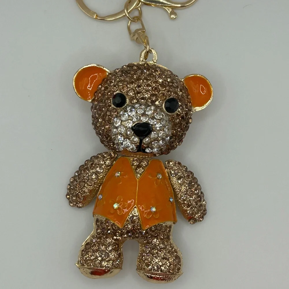 Sparkling Gold & Orange Rhinestone Mobile Keychain/Bag Charm